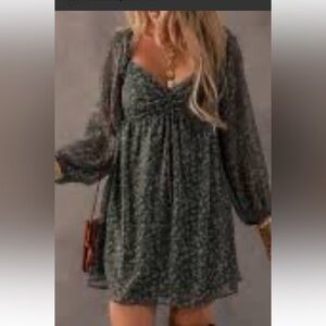 Heyson Green Floral Long Sleeve Dress Romantic Boho